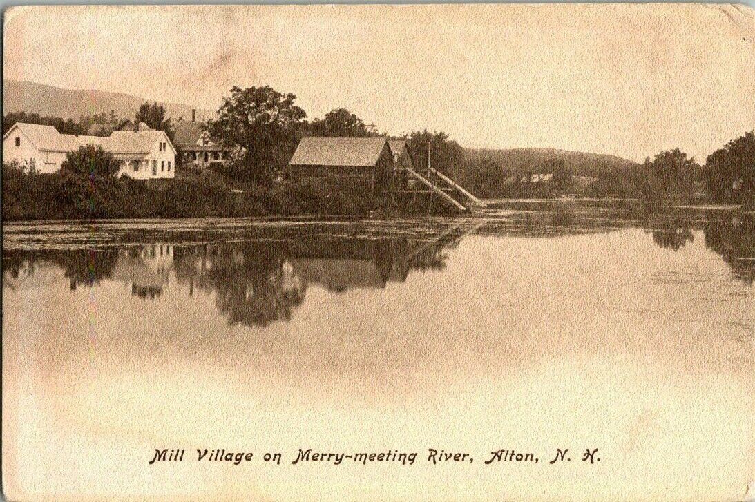 1908. MILL VILLAGE ON MERRY-MEETING RIVER, ALTON, NH POSTCARD. BQ13