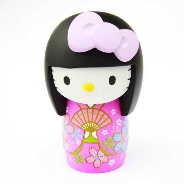 Hello Kitty Kokeshi Doll 5.3” Japanese Sakura Kimono Purple Ribbon