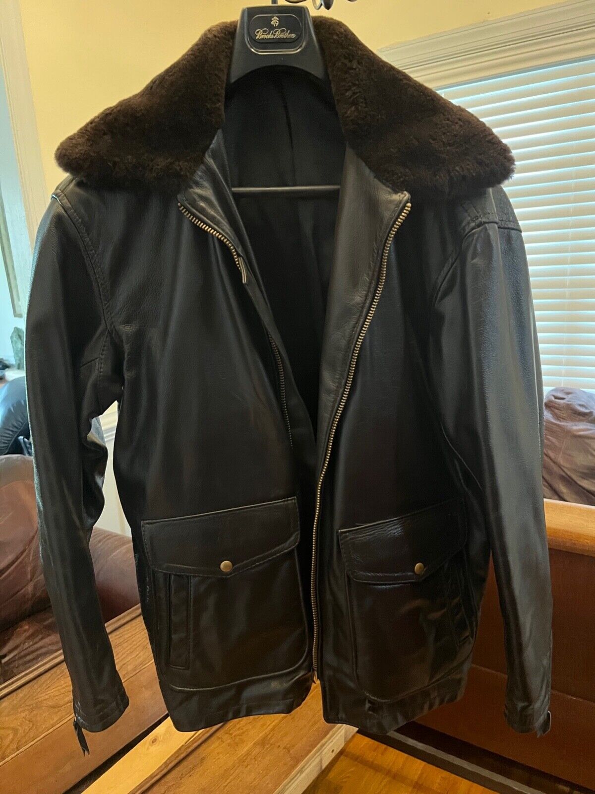 Langlitz leather jacket mens size XL/48, soft brown goatskin with mouton collar