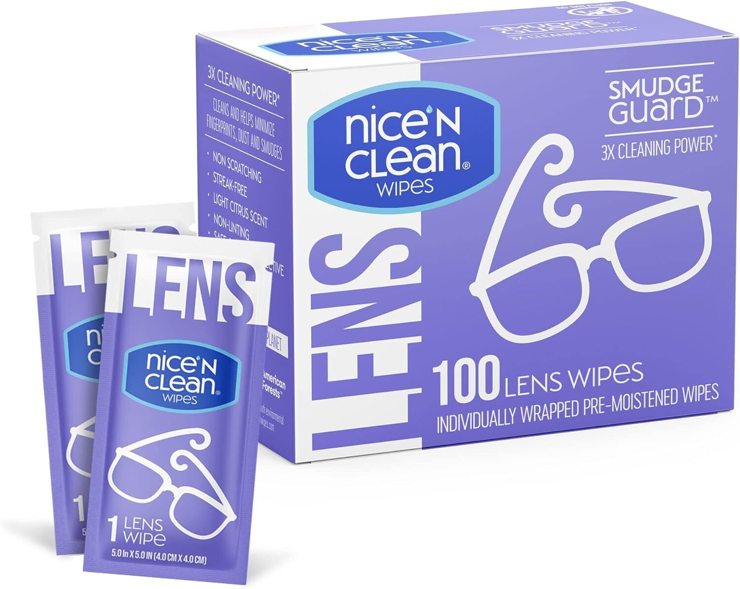 Nice \'n Clean SmudgeGuard Lens Cleaning Wipes (100 Total Wipes) | Pre-Moistened 