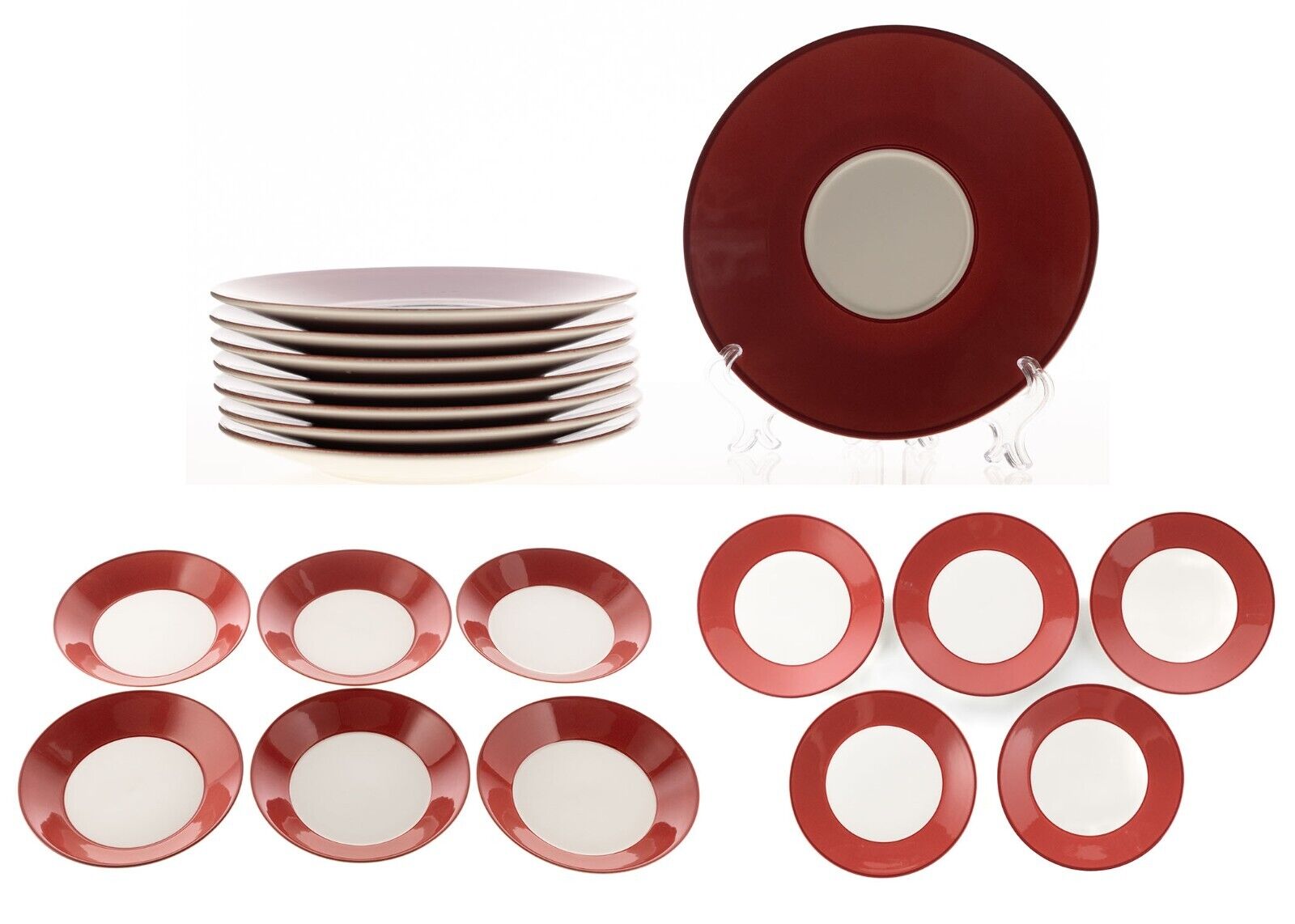 19pc Pagnossin Treviso Set Red Italy (8)7in Plates (6)8in Plates (5)8.5in Bowls