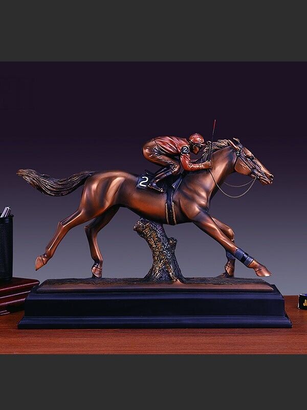 the Derby Race Horse & The Jockey Sculpture Great Detail Brass Art Bronze