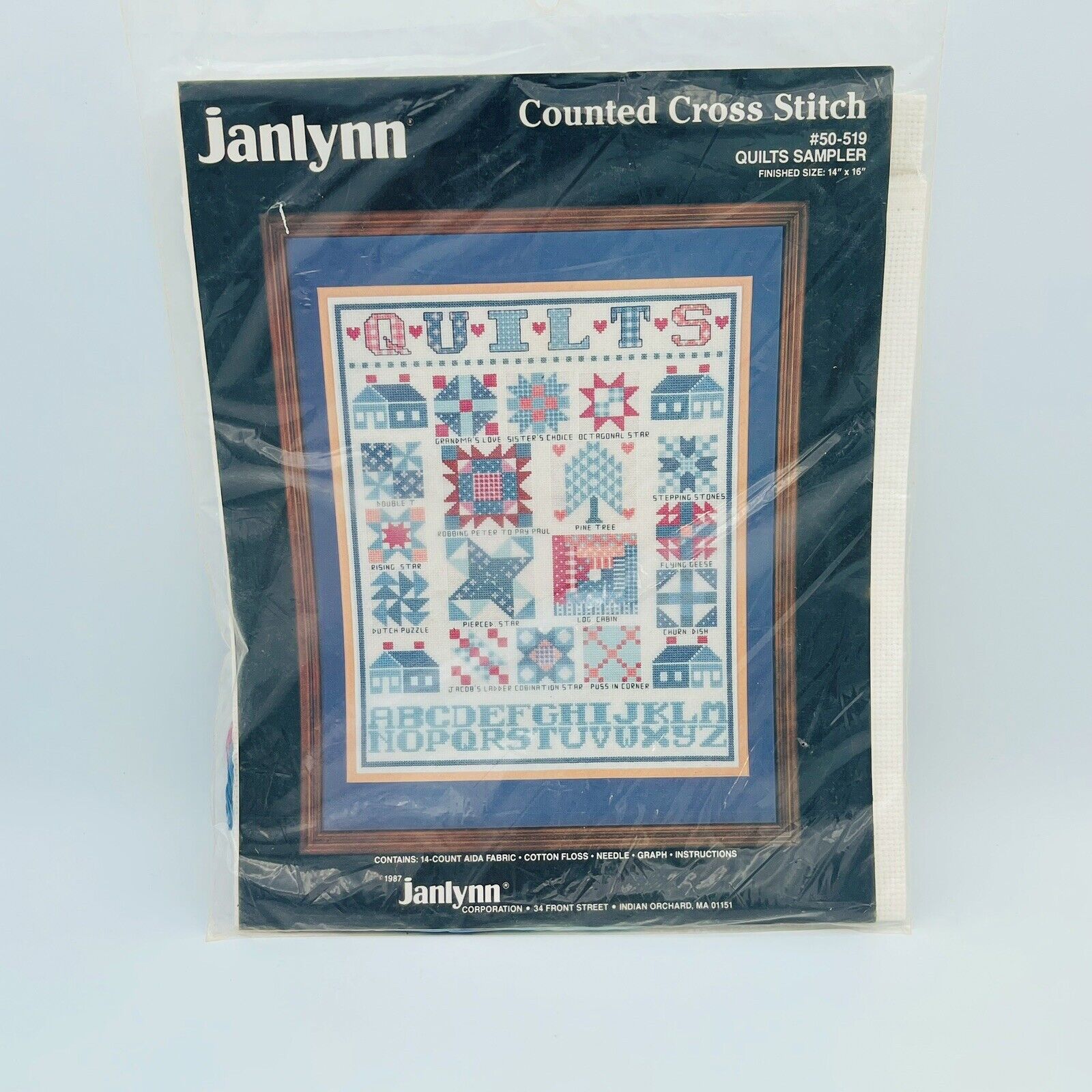 Vintage Janlynn Counted Cross Stitch 50-519 Quilts Sampler Kit 1987 USA