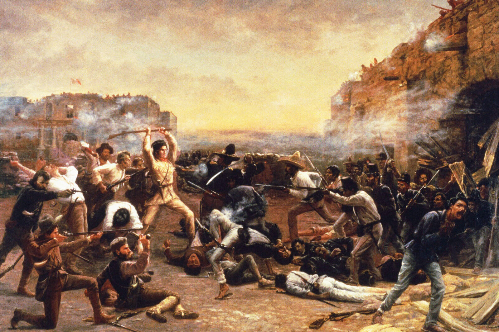 Poster, Many Sizes; The Fall of the Alamo depicts Davy Crockett swinging his rif
