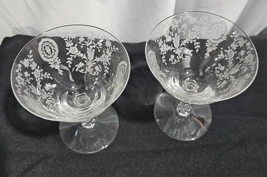 Vintage Clear Floral Cocktail Glass Lot Of 2