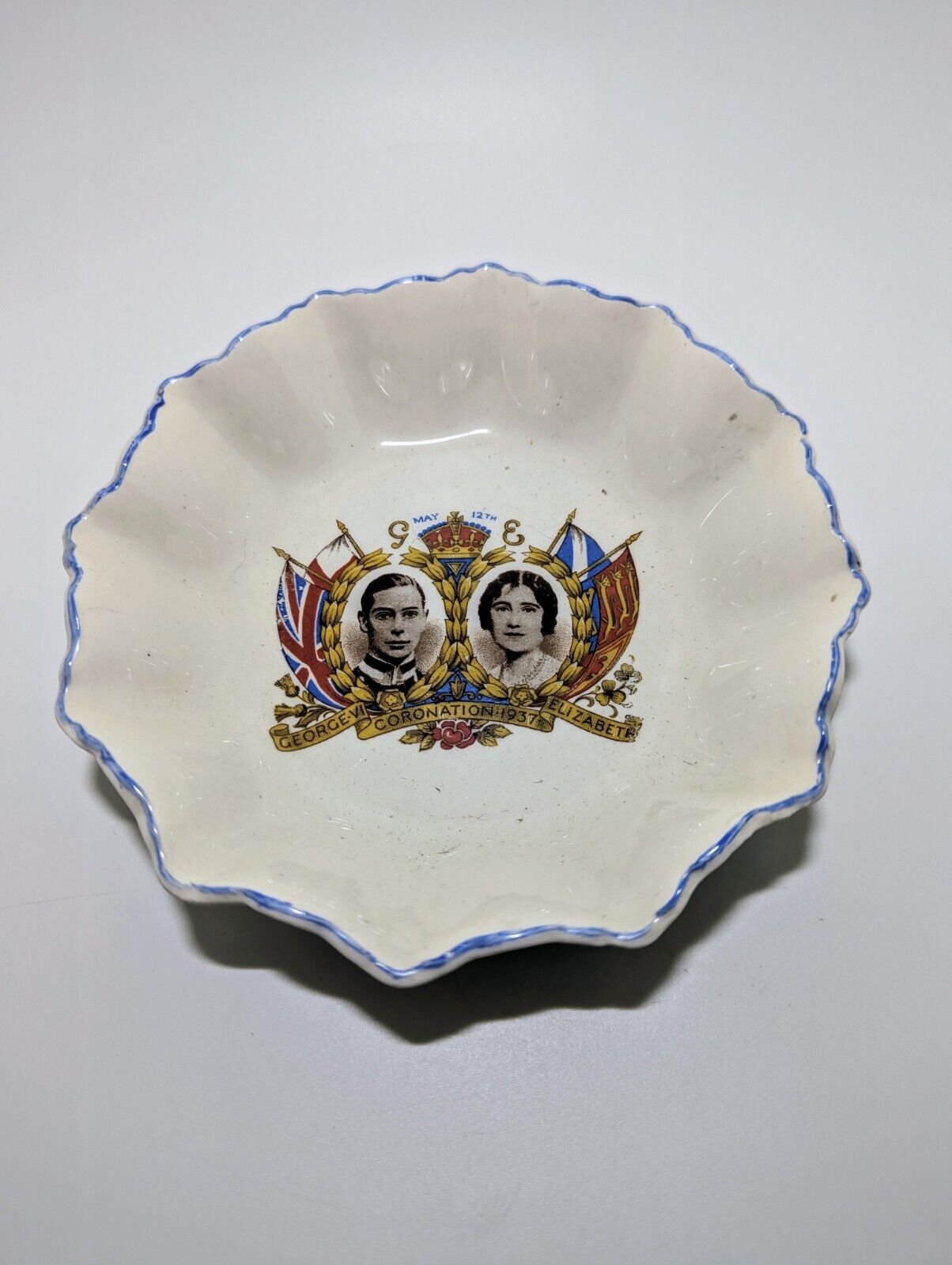 Vtg George VI & Elizabeth 1937 Coronation Trinket Dish Meakin England Sol Flaws