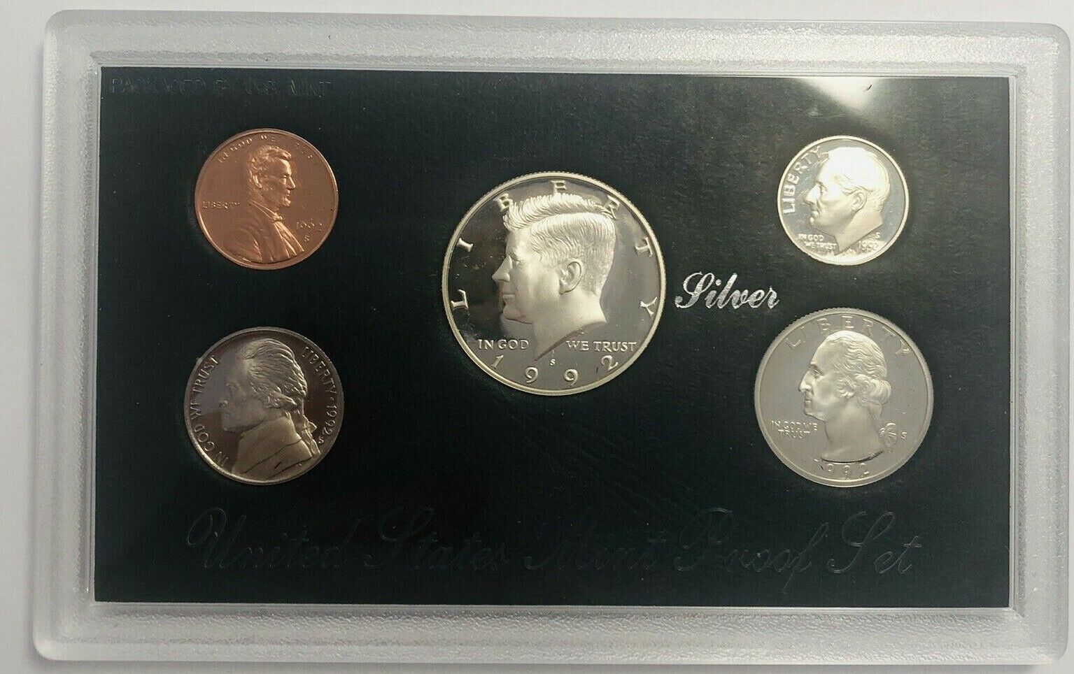 1992 S Silver Proof US Mint Set Original Box & COA 5 Coins 90% Silver 