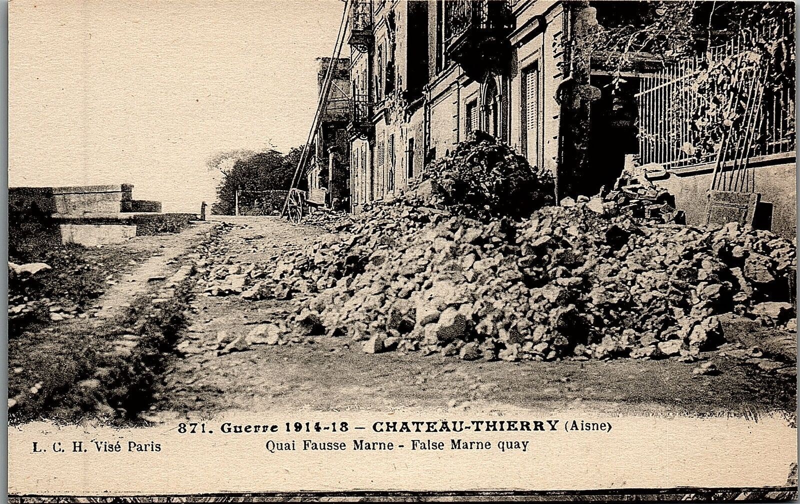 1918 WWI BOMBING DAMAGE CHATEAU-THIERRY AISNE FRANCE LITHOGRAPHIC POSTCARD 34-17