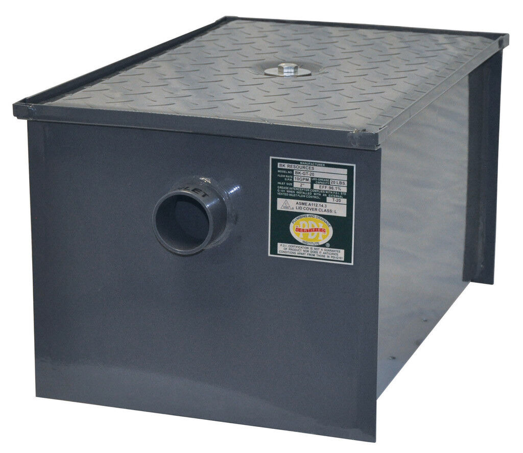 GT-20 Grease Trap Interceptor 20 lbs Oil Capacity 10 GPM Rate Flow PDI Certified