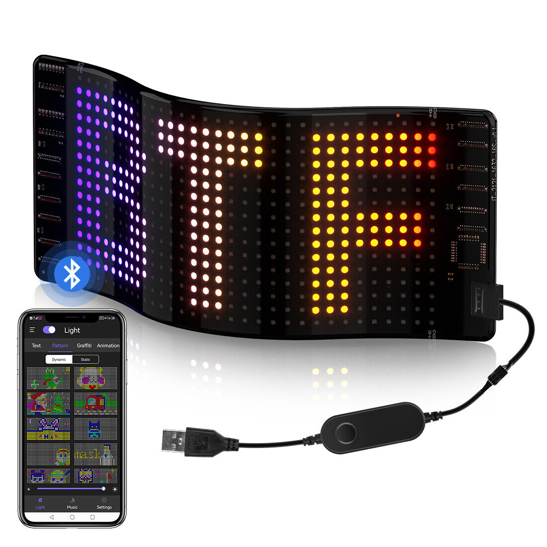 LED Matrix Pixel Panel Bluetooth APP USB 5V Flexible Addressable RGB Graffiti