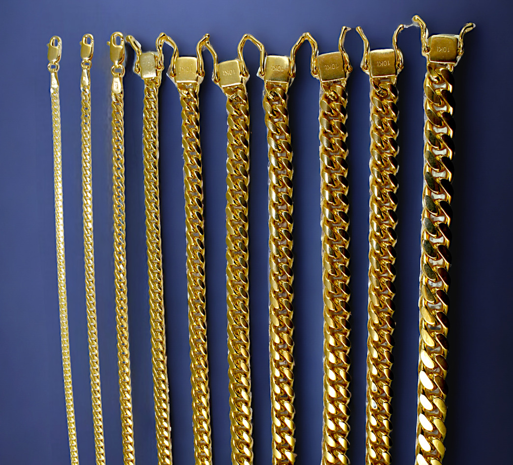 10K Yellow Gold 2.5mm-8.5mm Solid Miami Cuban Link Chain Necklace All Sizes