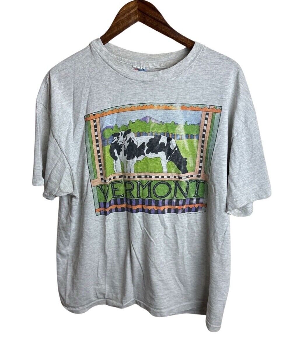 Vintage 90’s Vermont Cow AD Art Single Stitch T Shirt Size XL