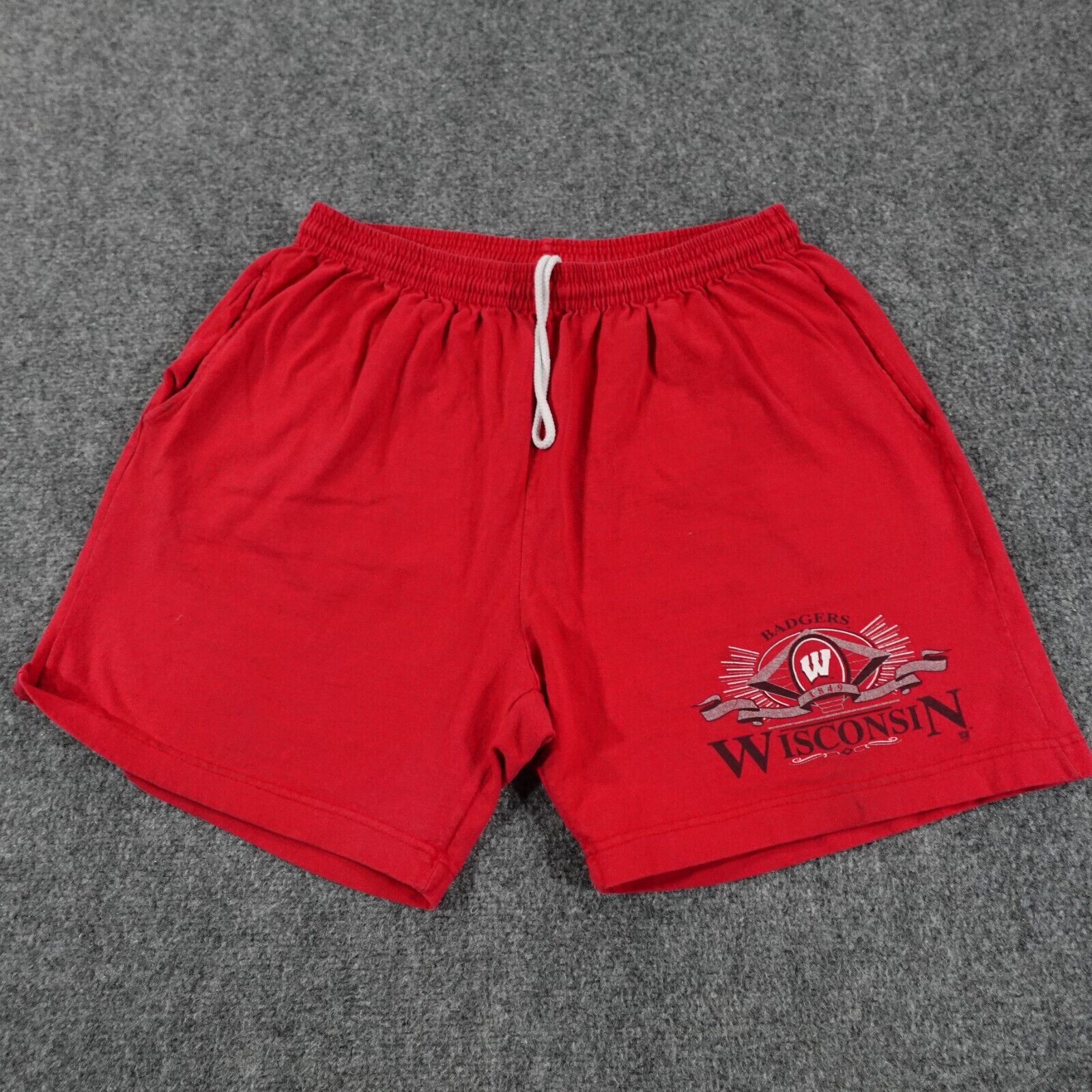 Wisconsin Badgers Shorts Men L Red Vintage Cotton Drawstring NCAA USA 90s 7942