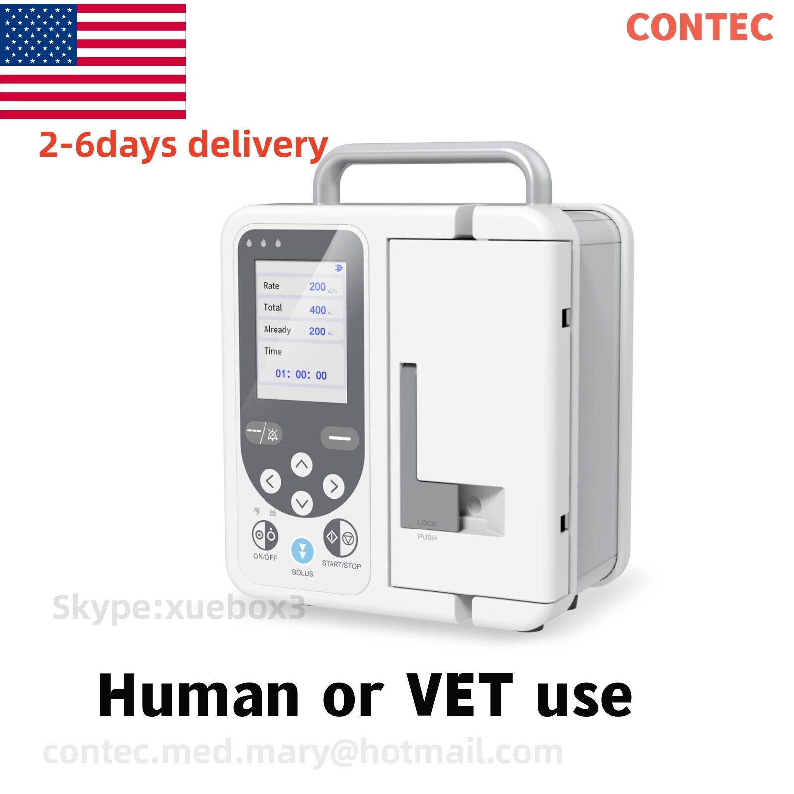 CONTEC SP750 infusion pump  human or VET Rechargable volumetric Alarm audio USA