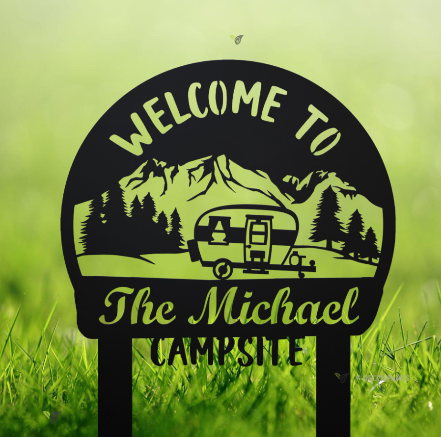 Personalized Welcome to our campsite camping trailer custom name camper's sign