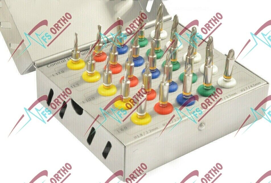 Conical Drills Kit 25pcs Set with stoppers Dental Implant Guided