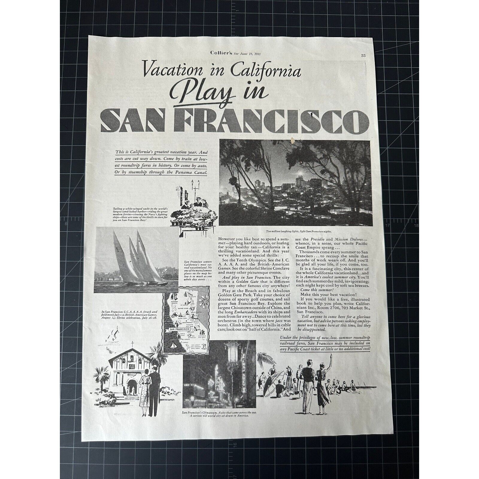 Rare vintage 1932 san francisco travel print ad