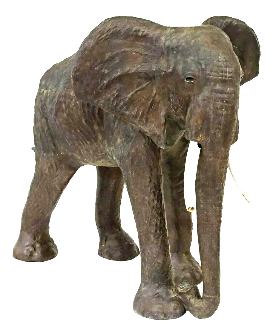 Elephant, Statue, Wood, & Leather,  Large, Standing , 47\