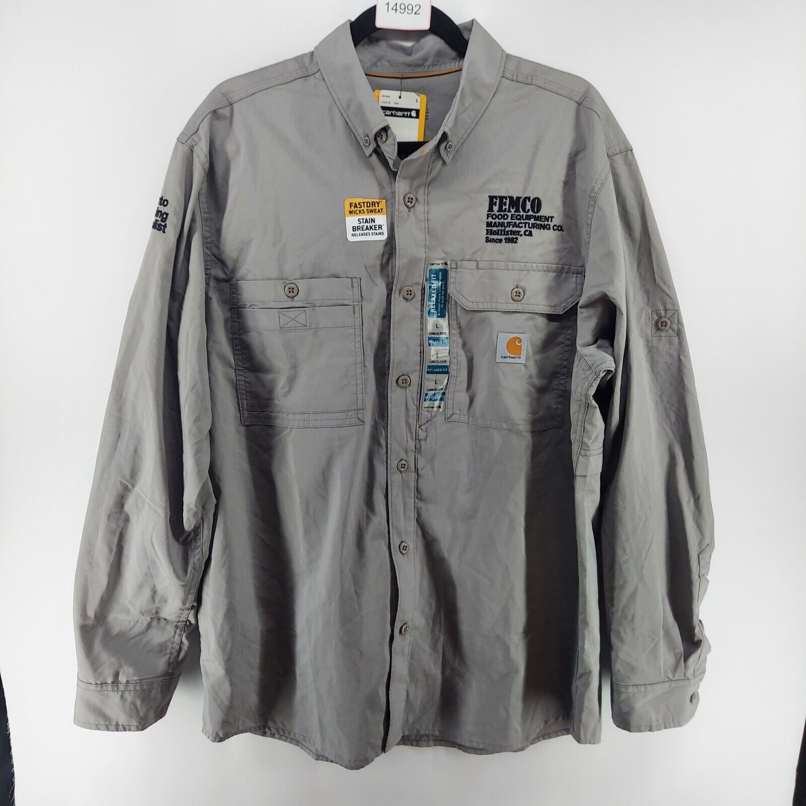 carhartt button up shirt men size Large gray Relaxed fit force long sleeve FEMCO