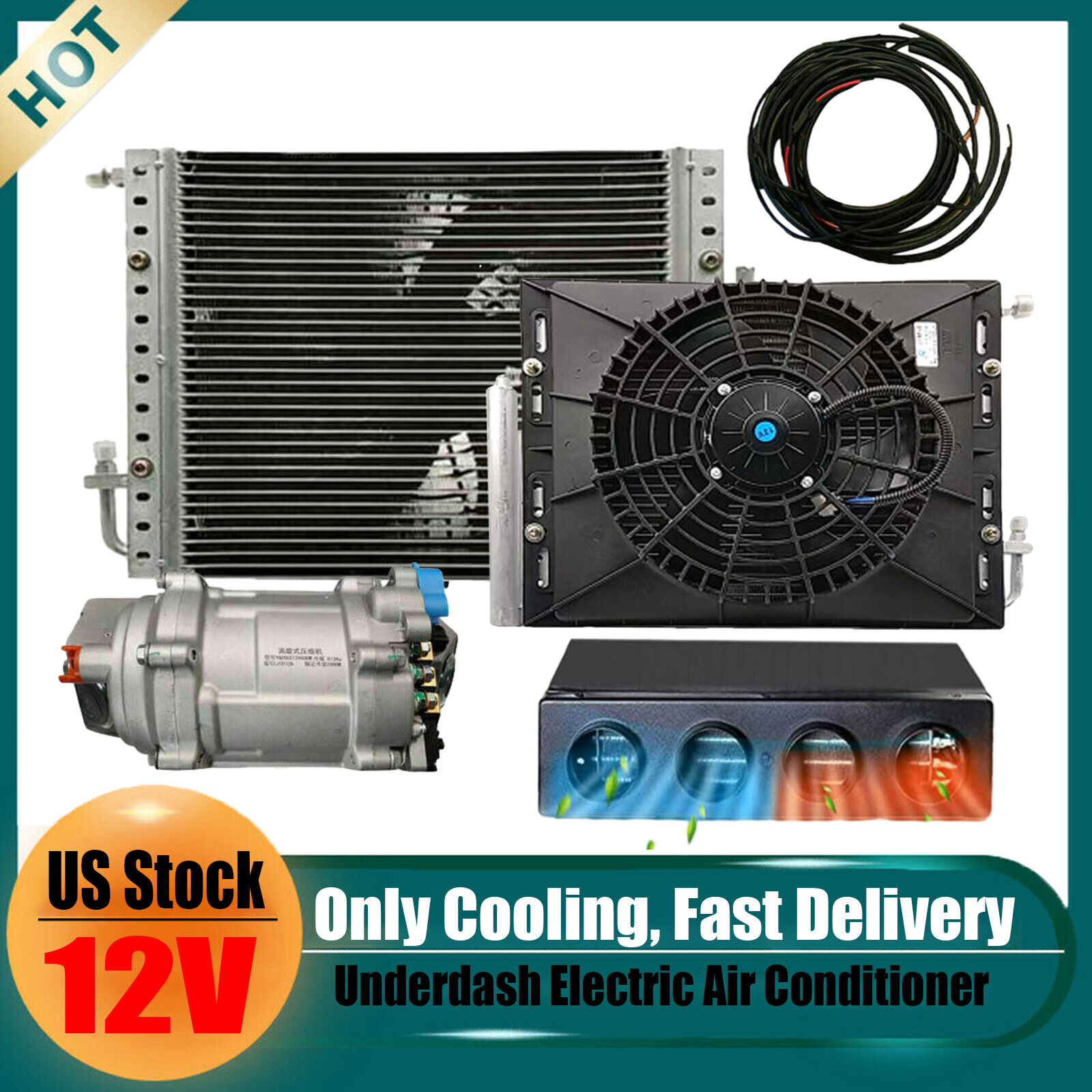 Universal Electric Underdash Air Conditioning 12V Only Cool A/C Kit Auto Car DC