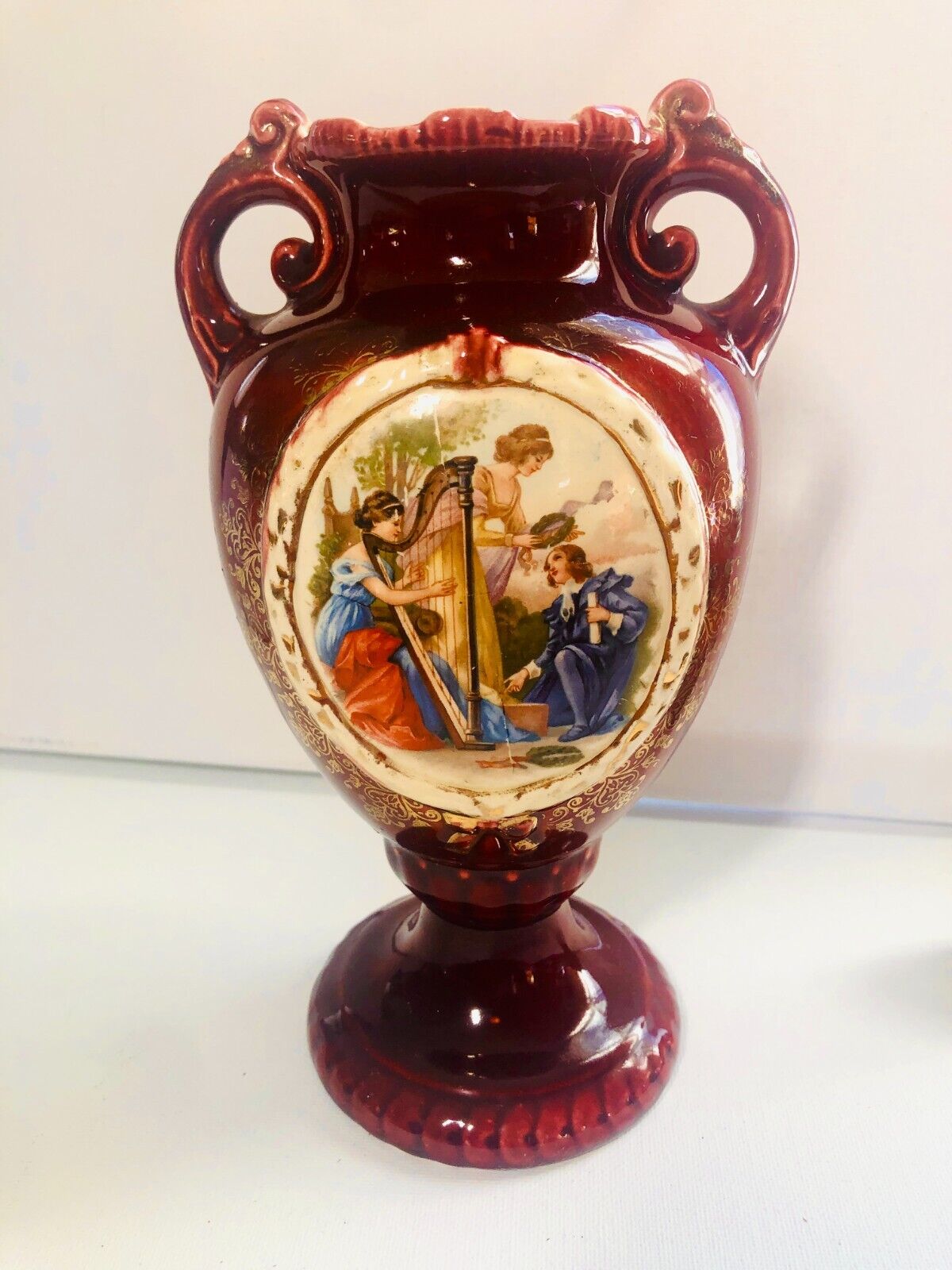 Antique Josef Strnact Portrait Vase Double Handled Early 1900\'s 8.5\
