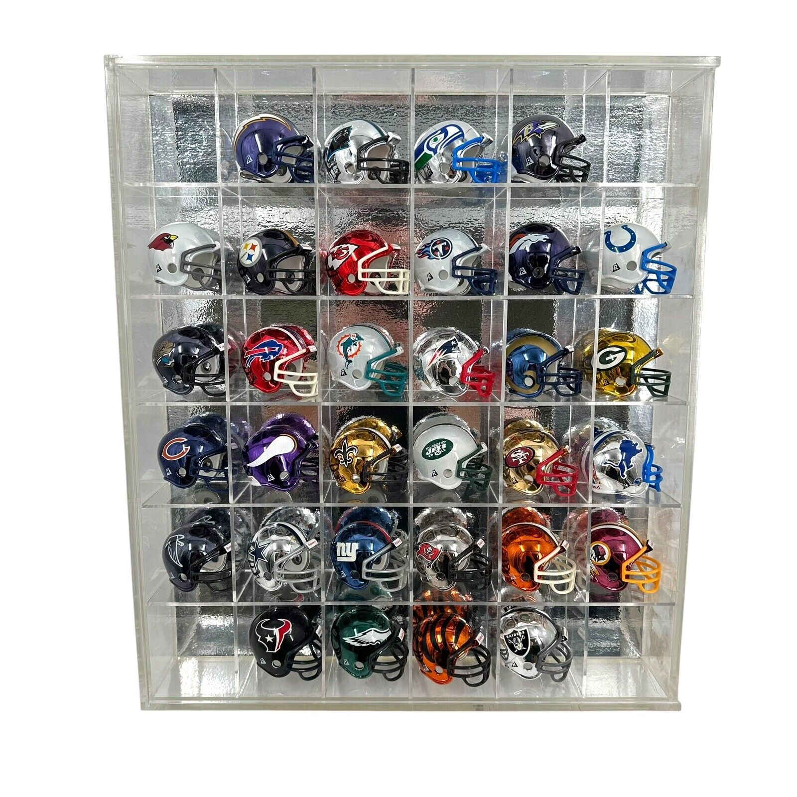 2000 NFL Mini Chrome Helmets Full Set In Protective Acrylic Case ￼