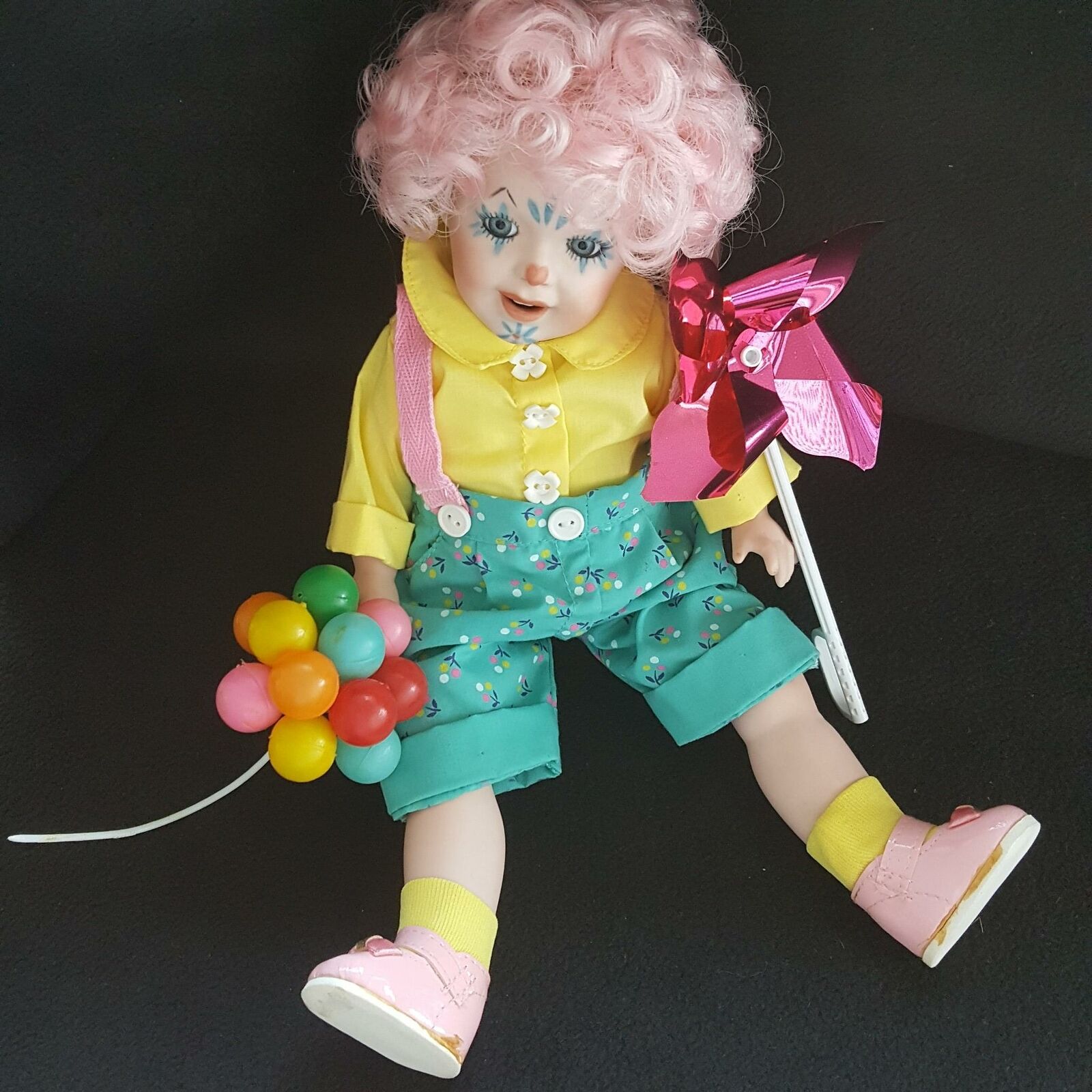 Circus Clown SFBJ Melissa LR Model 236 Porcelain Doll Pink Shoes Curley Hair