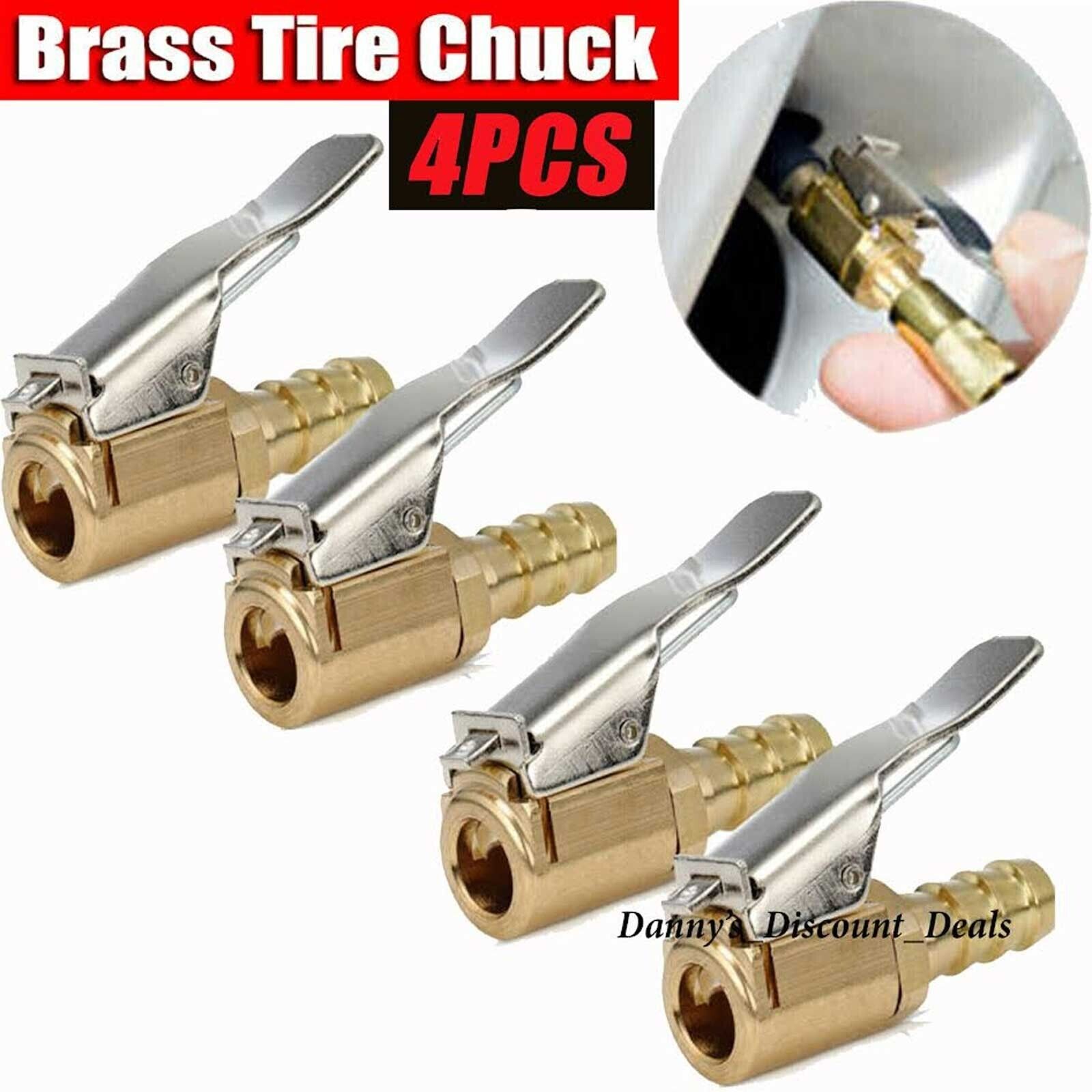 4Pcs Tire Inflatable Straight Brass Open Flow Air Chuck Lock-On Clip 1/4\