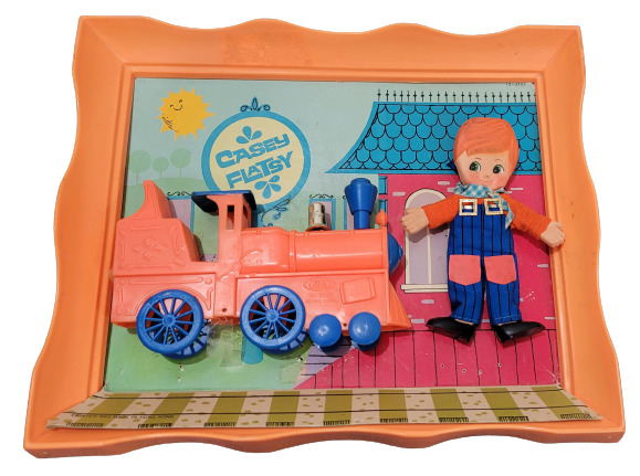 Flatsy Casey With Train in Original Frame Ideal Boy Doll Vintage 