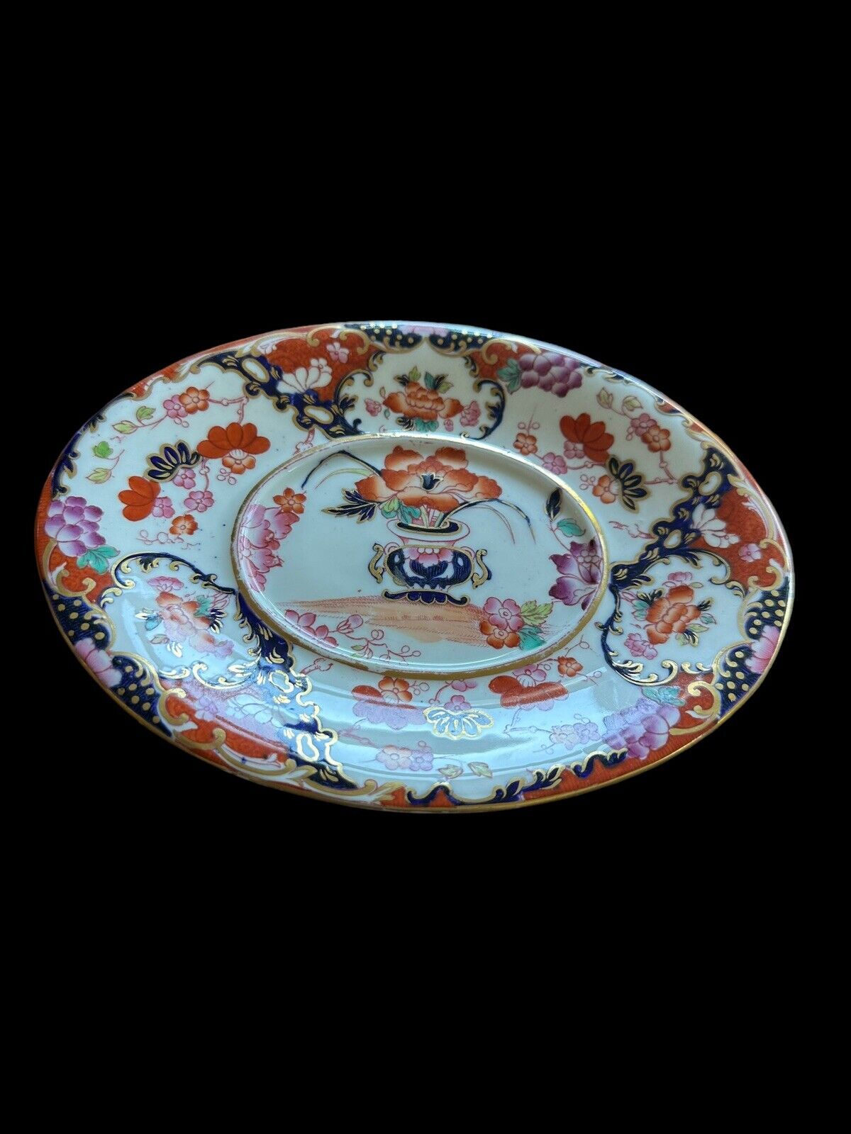 William Brownfield Polychrome Oriental Ironstone 8.5 in Plate Red Flowers Signed