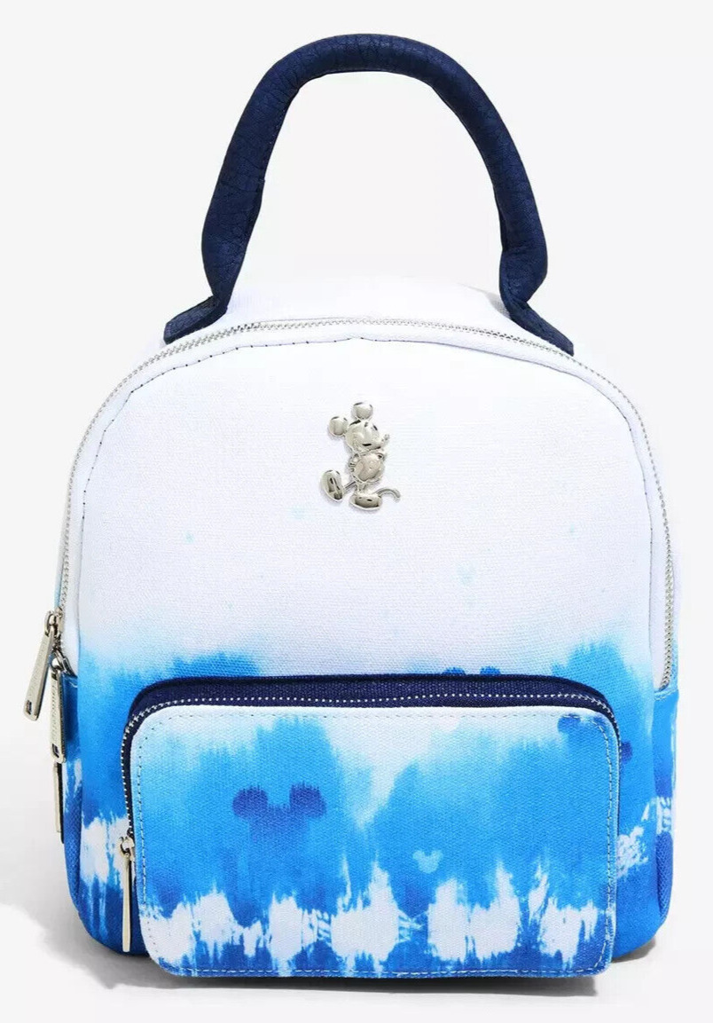 NEW Loungefly Disney Mickey Mouse Dip Tie-Dye Canvas Mini Backpack Blue & White