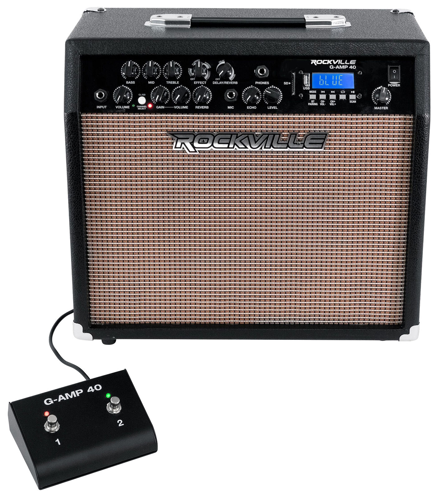 Rockville G-AMP 40 Guitar Combo Amplifier Amp Bluetooth/Mic In/USB/Footswitch
