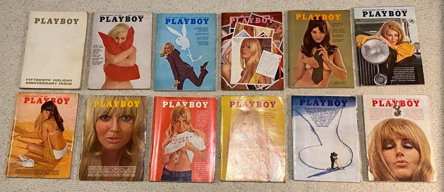 Vintage PLAYBOY Magazines, 1969 Complete Full Set w/ Centerfolds Nice Lot Rare
