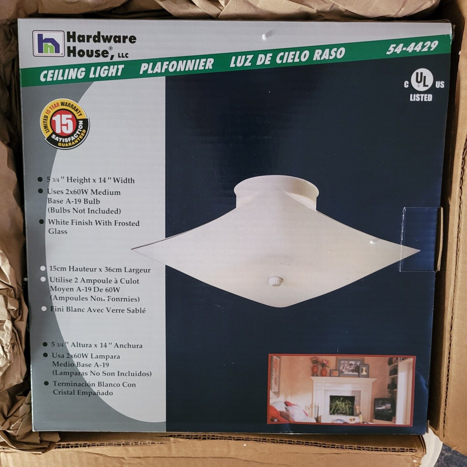 Hardware House White Ceiling Light Fixture Frosted Glass NIB