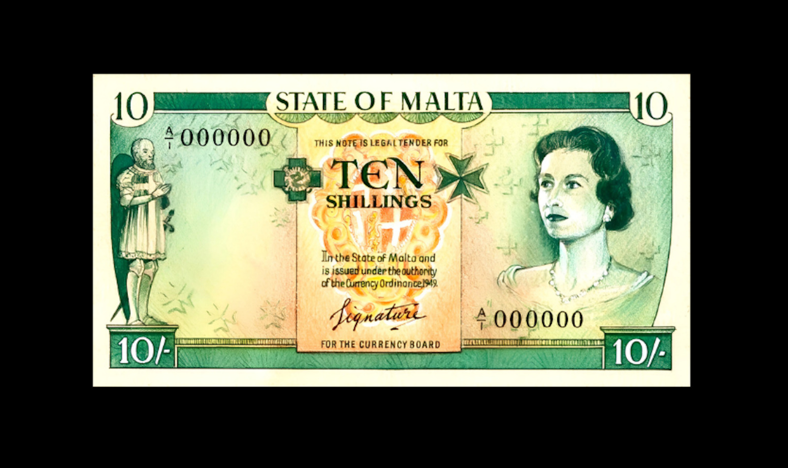 Reproduction Rare Government of Malta 10 Shillings 194 1963 Banknote Queen