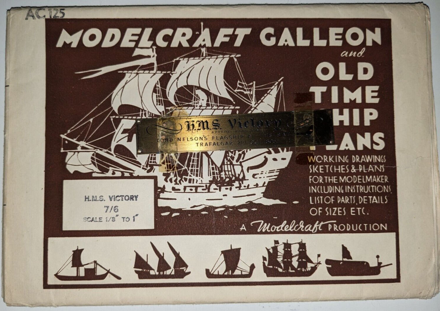 Vintage 1940\'s Modelcraft AC125 H.M.S. Victory Model Ship Plans Complete+Placard