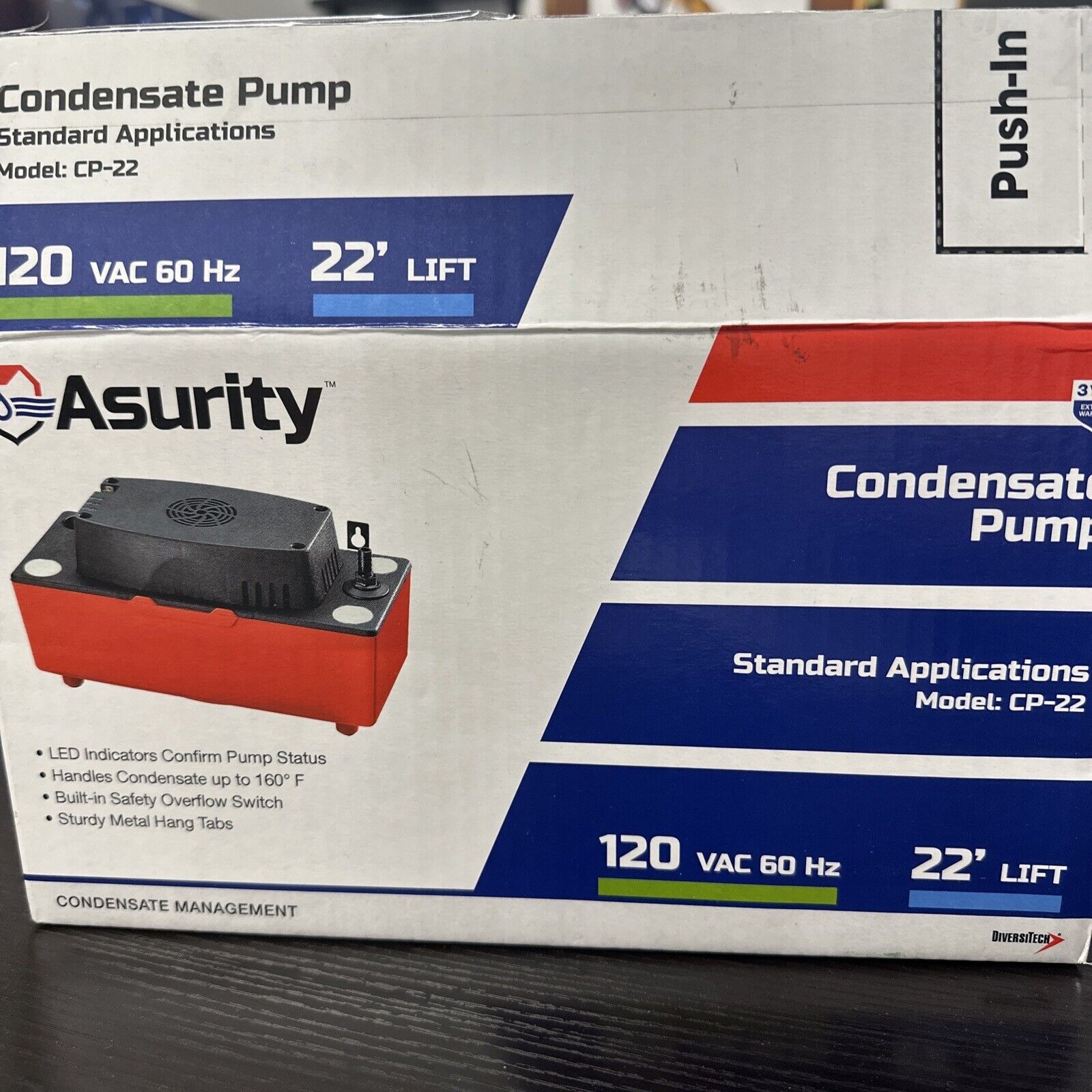 Diversitech Asurity CP-22 Red Black 120V Condensate Pump - Open Box New