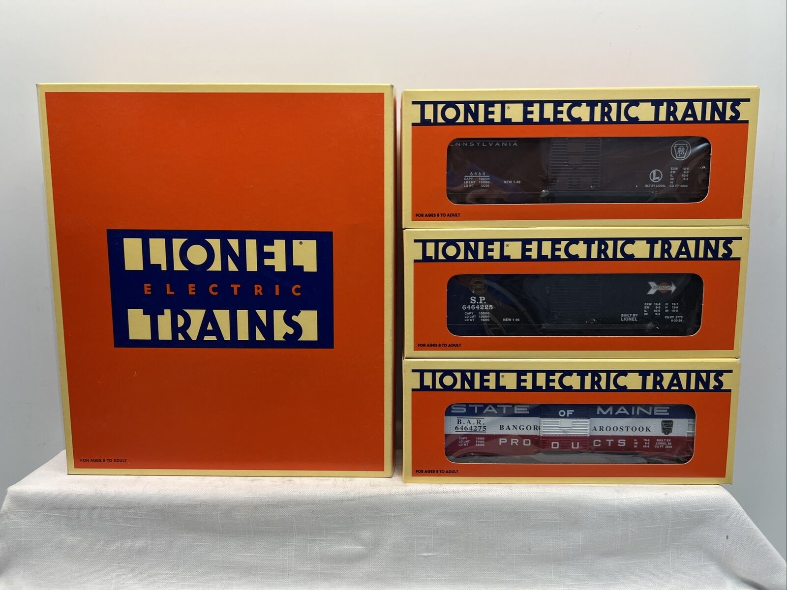 LIONEL MODERN 6464 BOXCARS SERIES FOUR 6-19272 NEW IN BOXES 3 CARS: B&A, PRR, SP