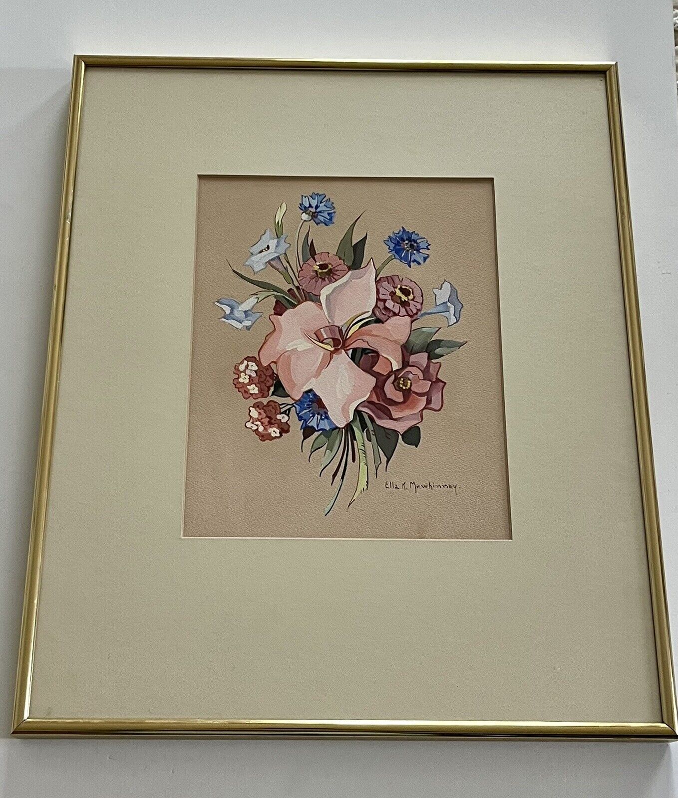 Antique Ella K. Mewhinney Texas Signed Floral Still Life Framed