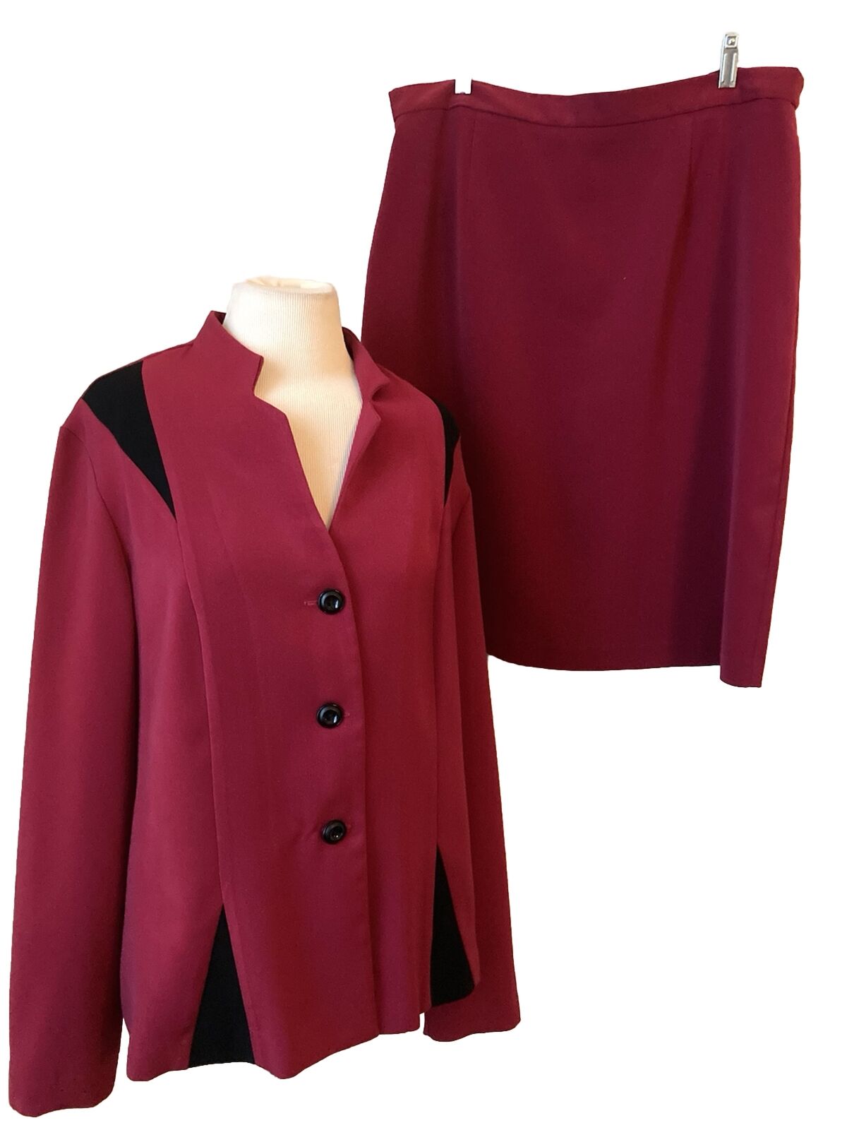 Vintage J.W. Treci Suit Size 18 Red Black blazer skirt set