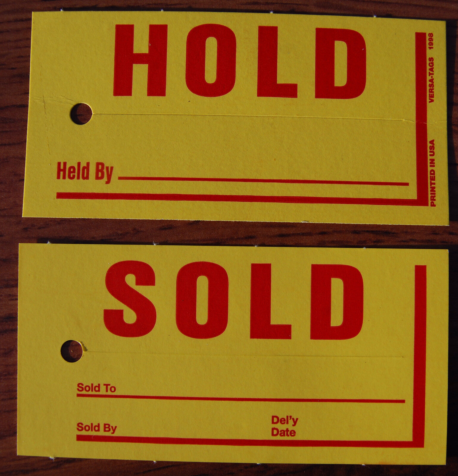 Sold Hold Tags, Jumbo sold hold tags, vehicle sold hold tags, dealer supplies