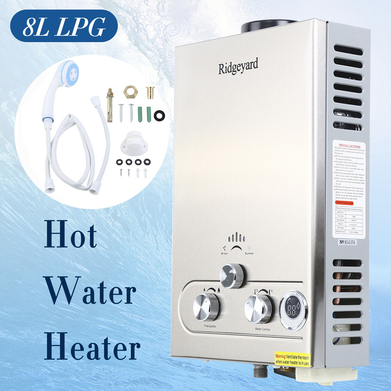 8L 2GPM Hot Water Heater LPG Propane Gas Tankless Instant Boiler Home w/ Shower