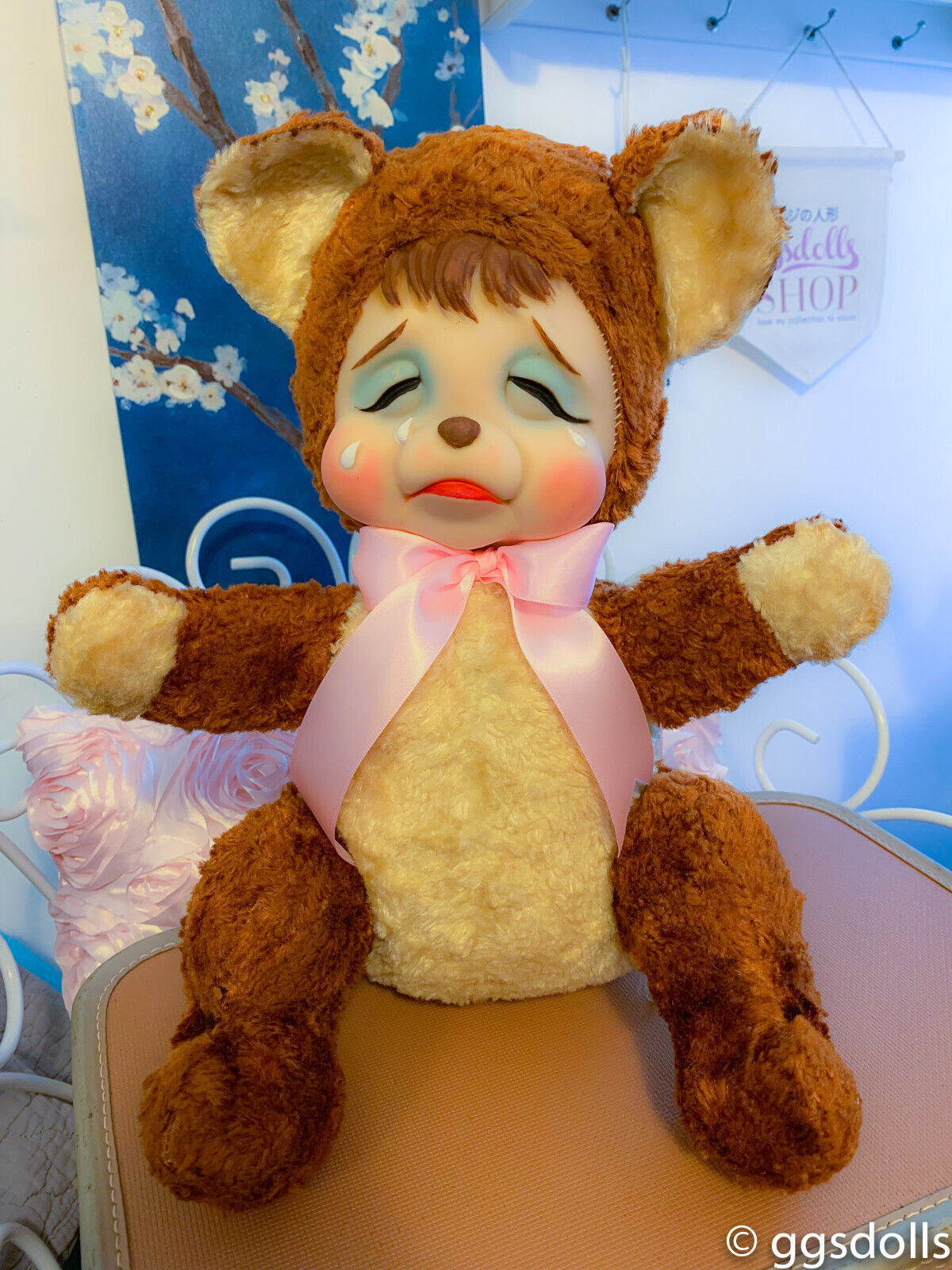 VTG Original Rushton Plush Stuffed Animal Rubber Face Pouty Crying Bear