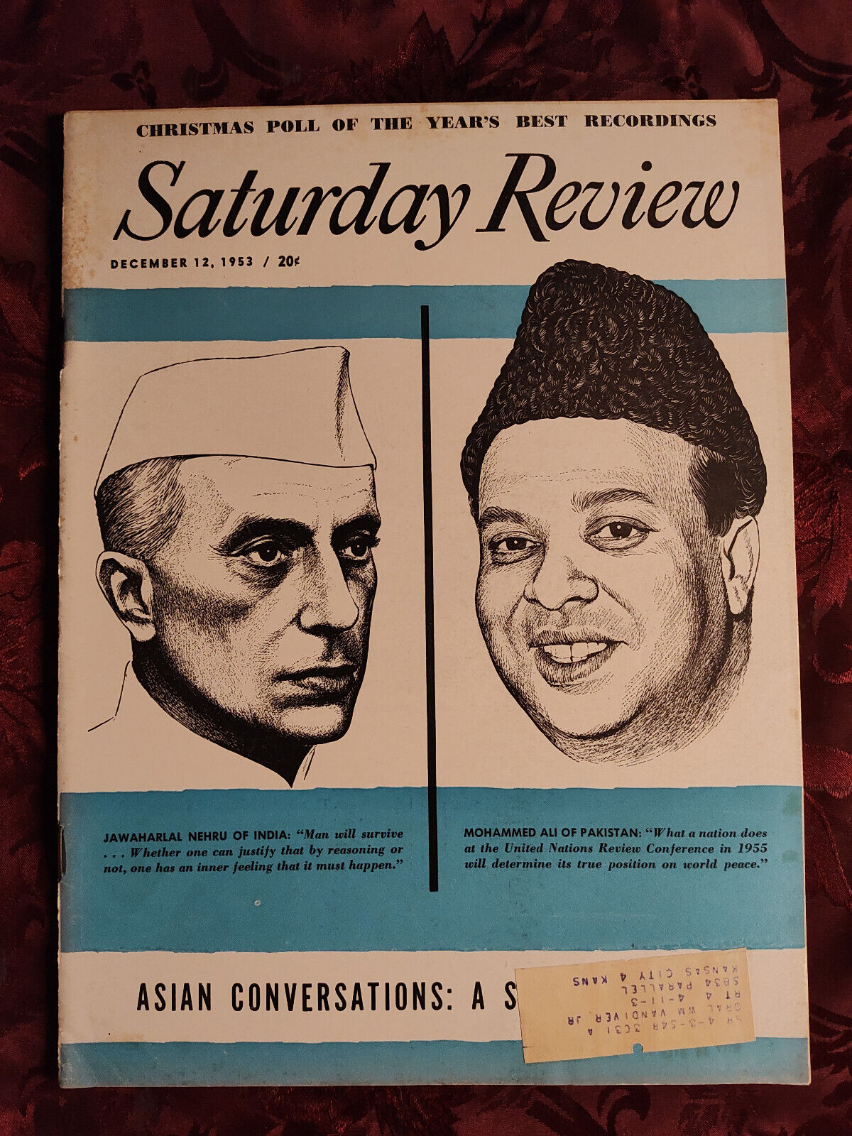 Saturday Review December 12 1953 JAWAHARLAL NEHRU MOHAMMED ALI HERBERT WEINSTOCK