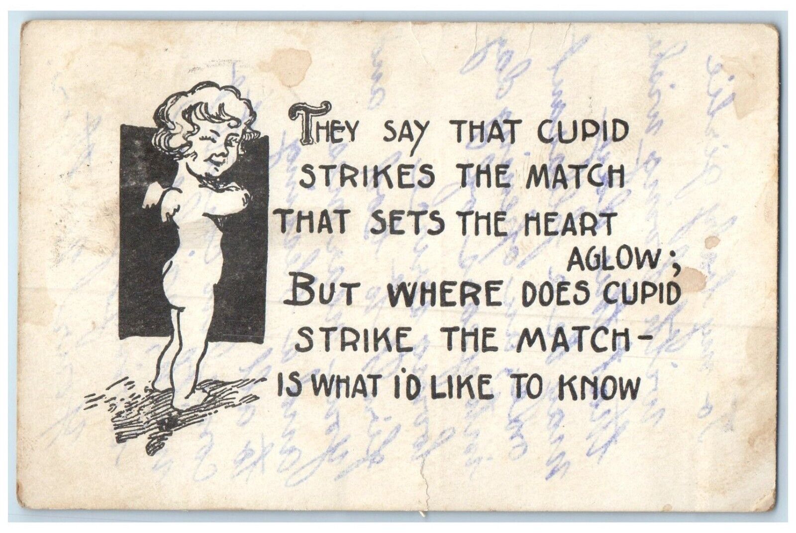 1907 Valentine Cupid Strikes The Match Garfield Kansas KS Antique Postcard