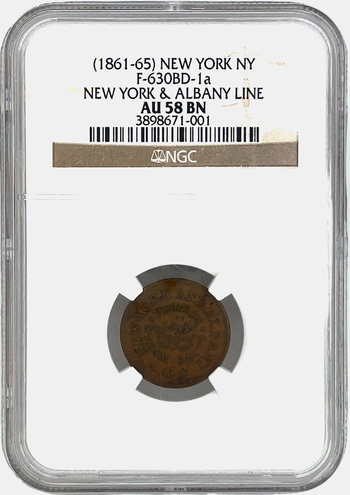 (1861-65) New York NY F-630BD-1a NEW YORK & ALBANY LINE NGC AU 58 BN