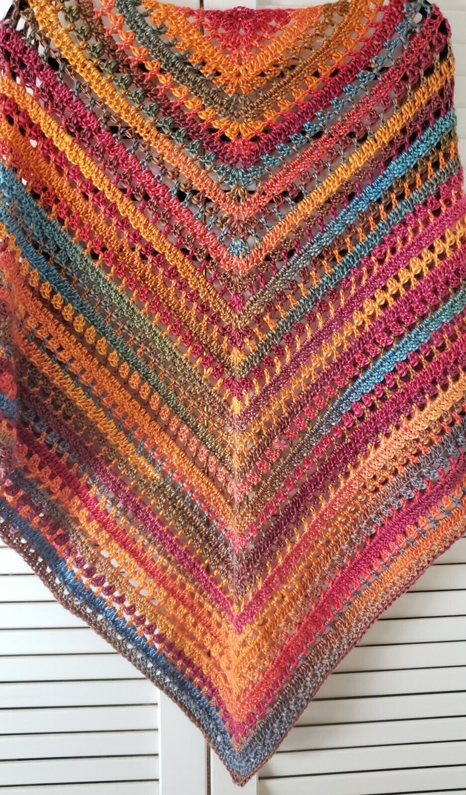 Handmade Crochet Triangle Shawl Wrap Gorgeous Hot Summer Colors 62 X 30 Inch