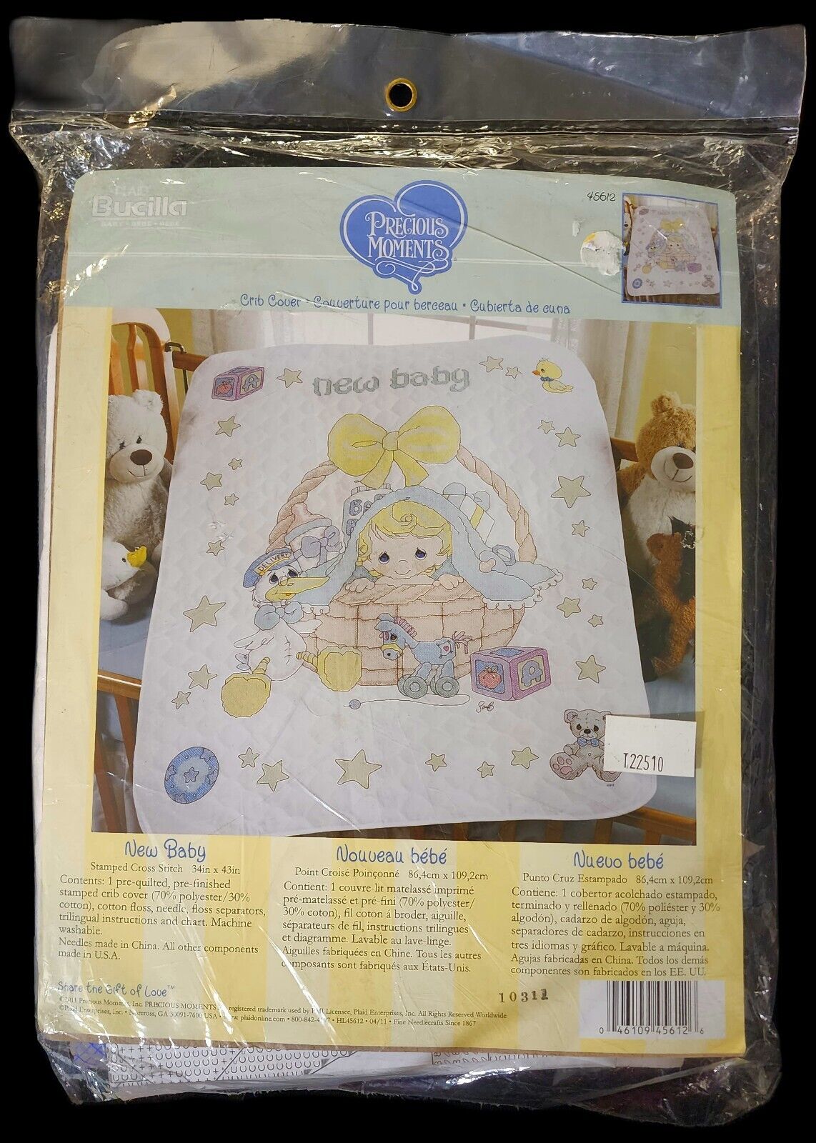 Bucilla Precious Moments New Baby Crib Cover Quilt 45612 Cross Stitch Blanket