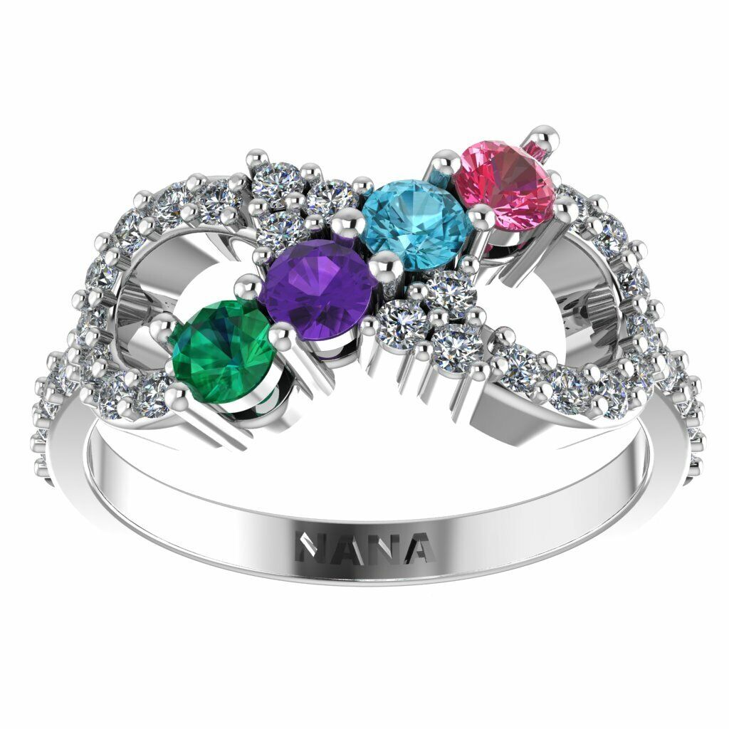 NANA Infinity Mothers Ring 1 to 6 Simulated Birthstones Sterling Silver or 10k