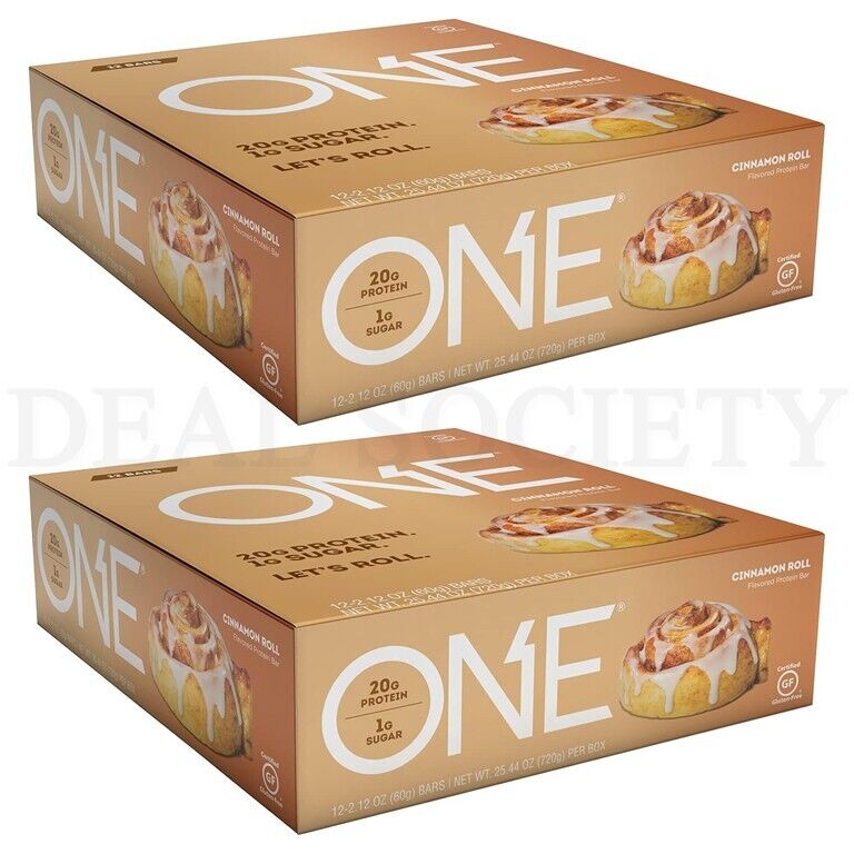 ONE Protein Bars Cinnamon Roll 20g Protein and Only 1g Sugar 12 Ct Each Lot of 2